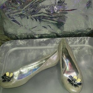 Calvin Klein Sz 10 Silver Holo Ballet Flats Shoes